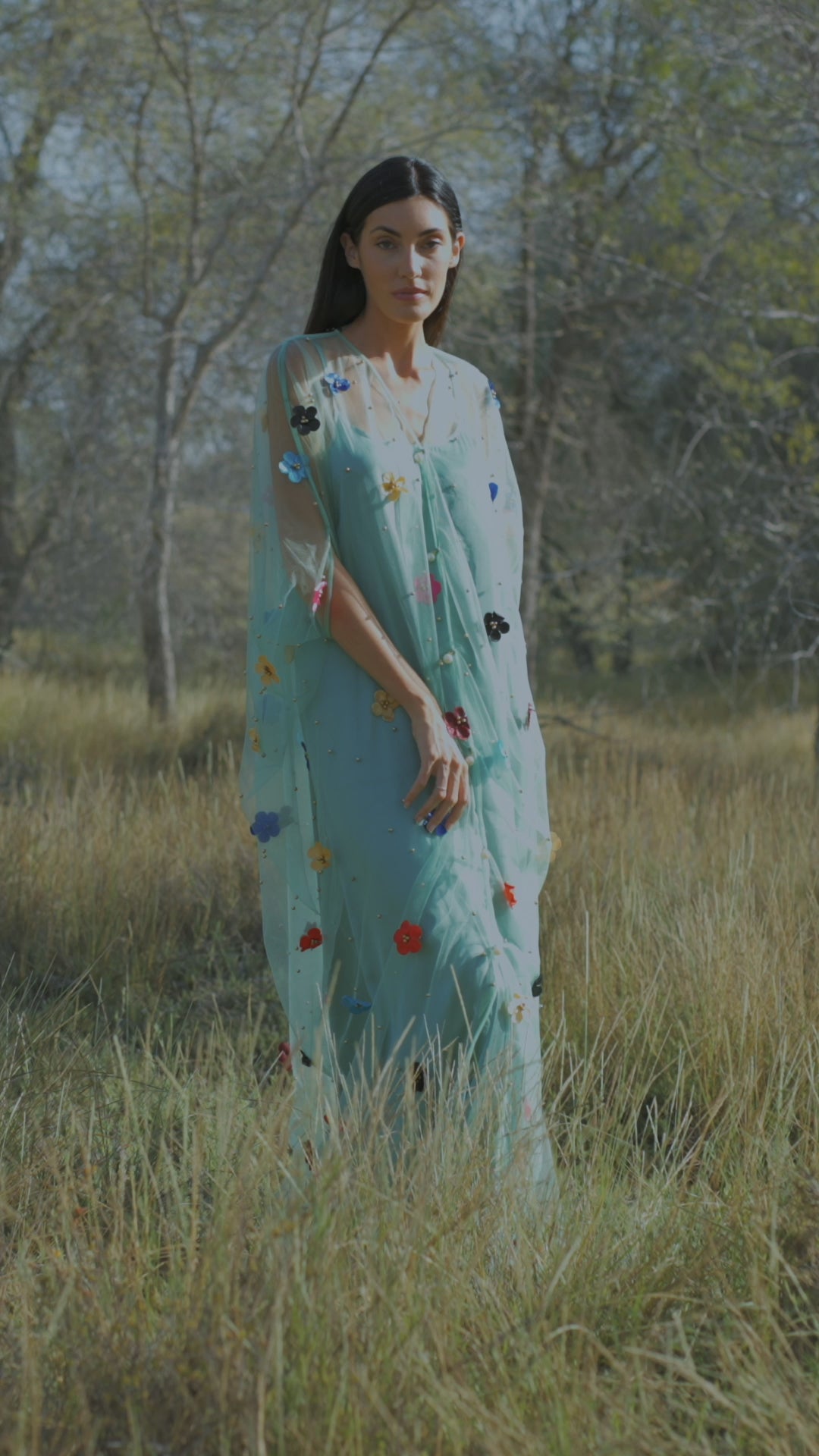 My Daisy Kaftan - Mint Green and Multi Colour Flowers