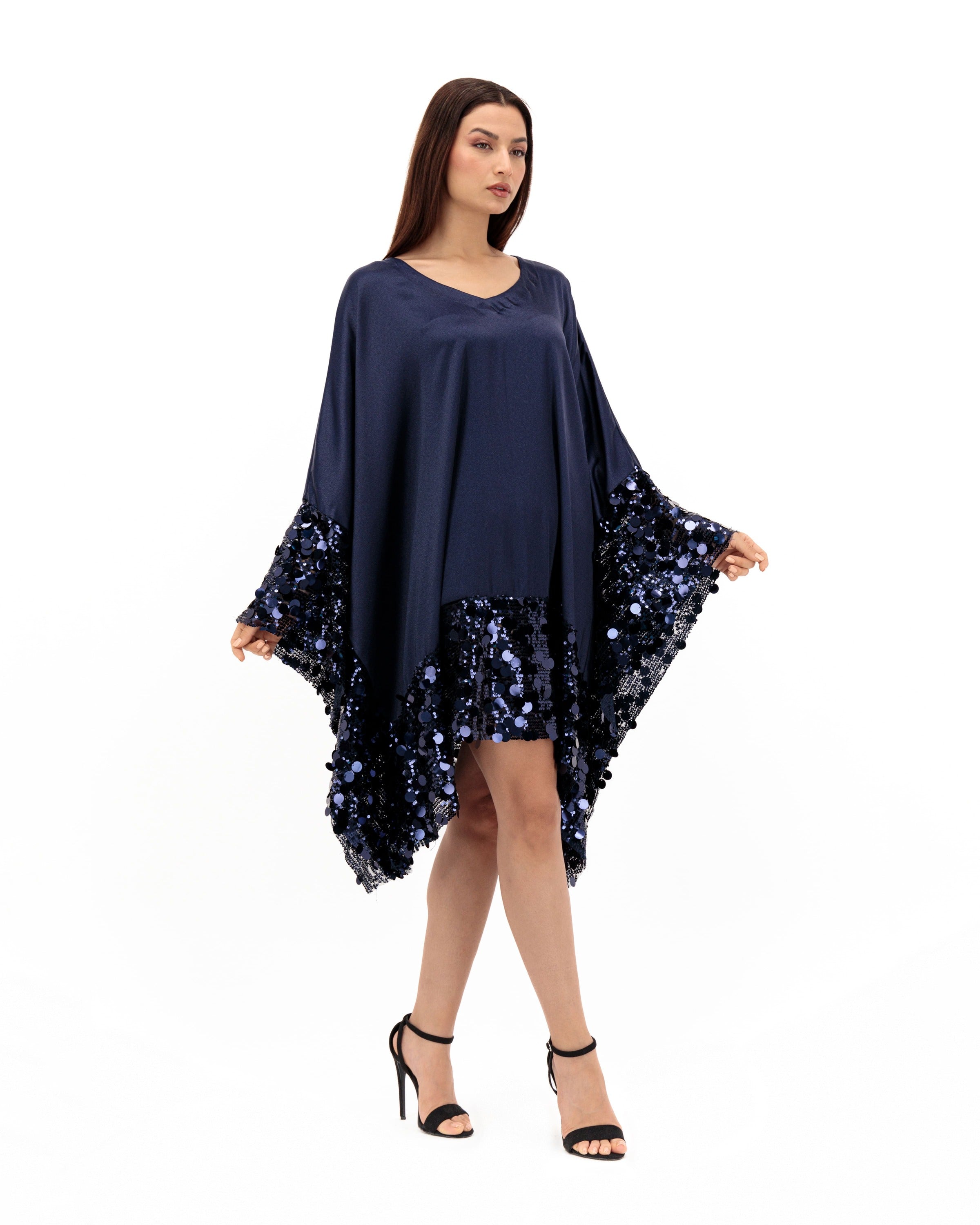Dreamy Short Kaftan - Mid Night Blue on Blue