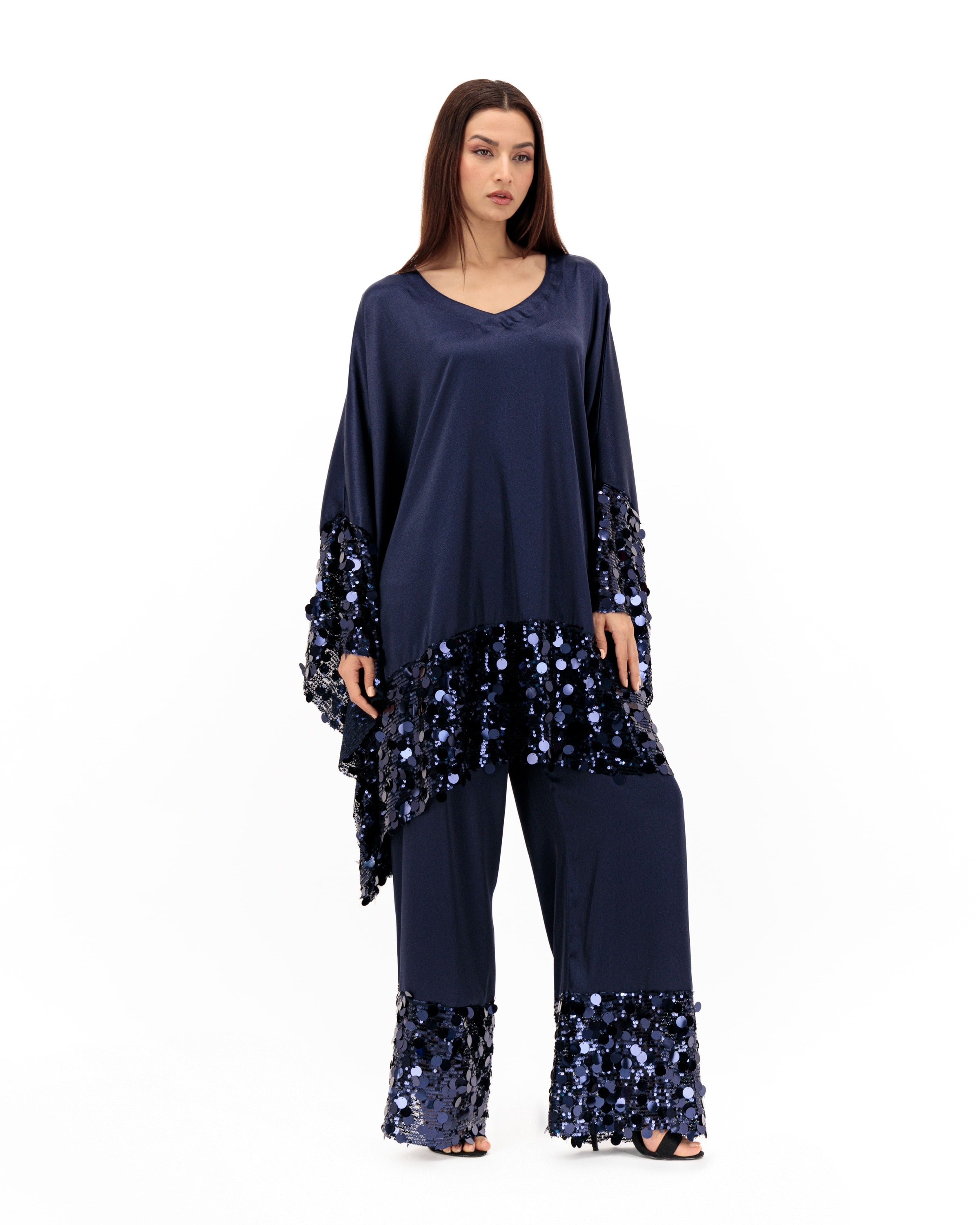 Dreamy Short Kaftan - Mid Night Blue on Blue