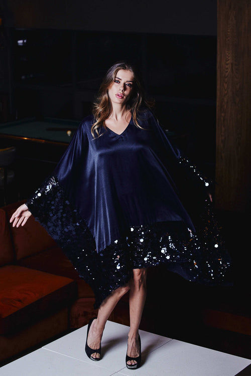 Dreamy Short Kaftan - Mid Night Blue on Blue