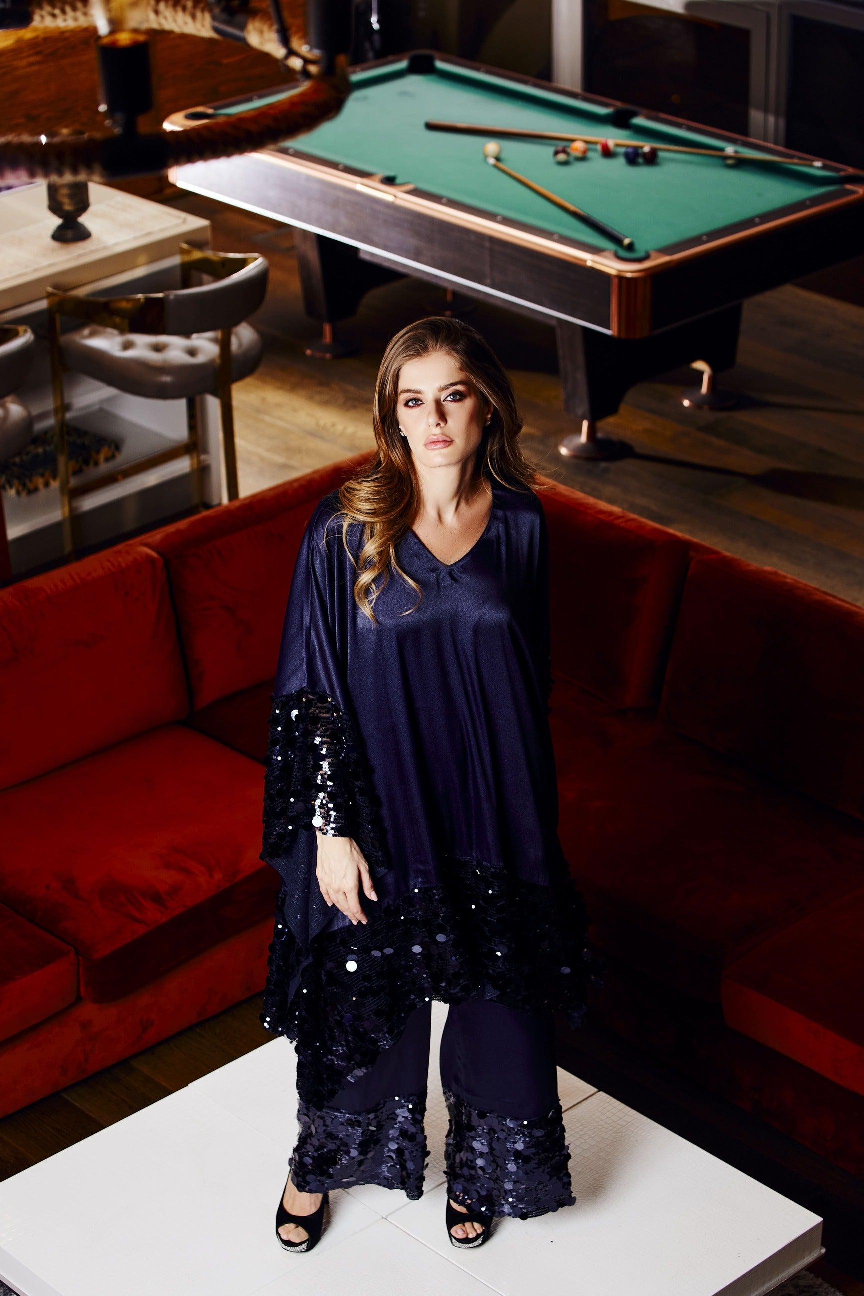 Dreamy Short Kaftan - Mid Night Blue on Blue