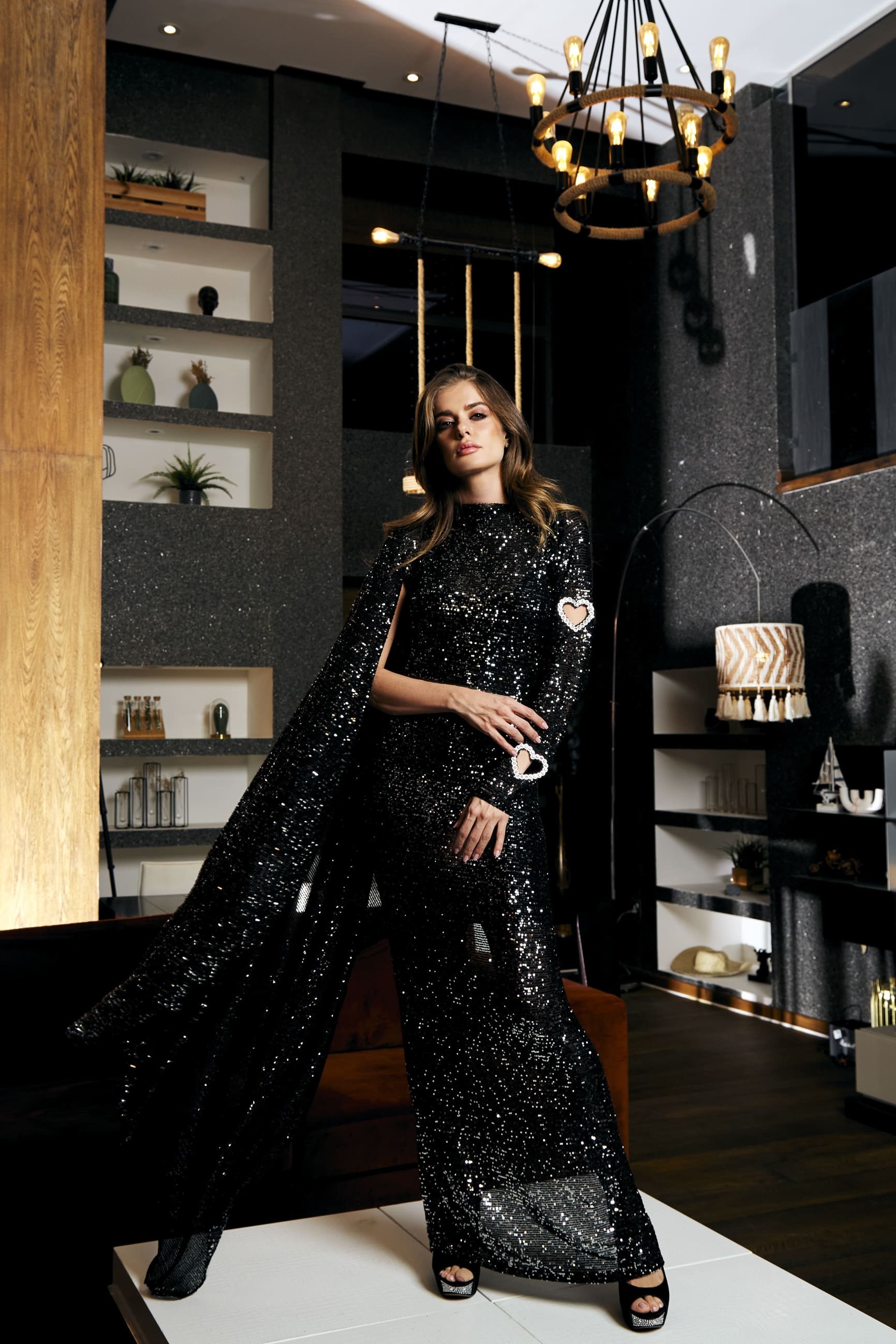 HEART ME Cape Dress - Black Sequin