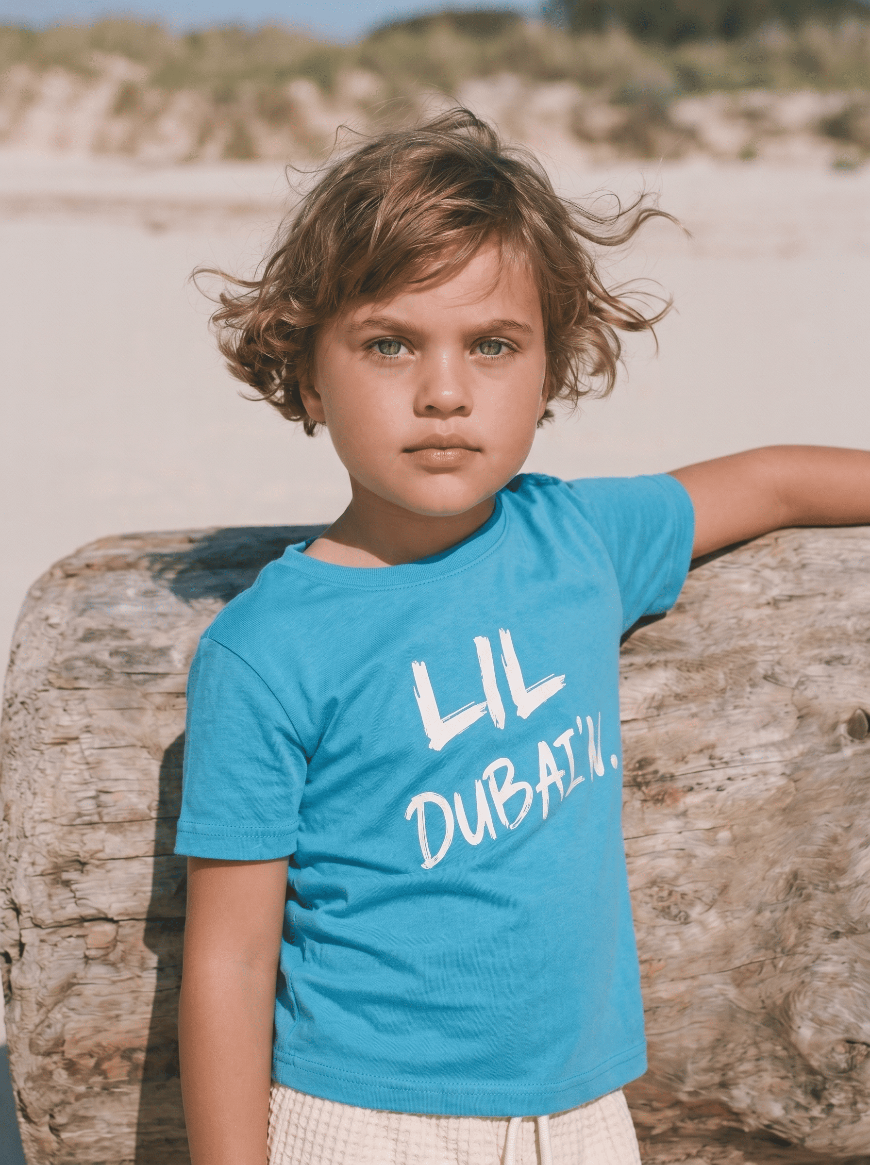 LIL DUBAI’N t Shirt - White on Blue
