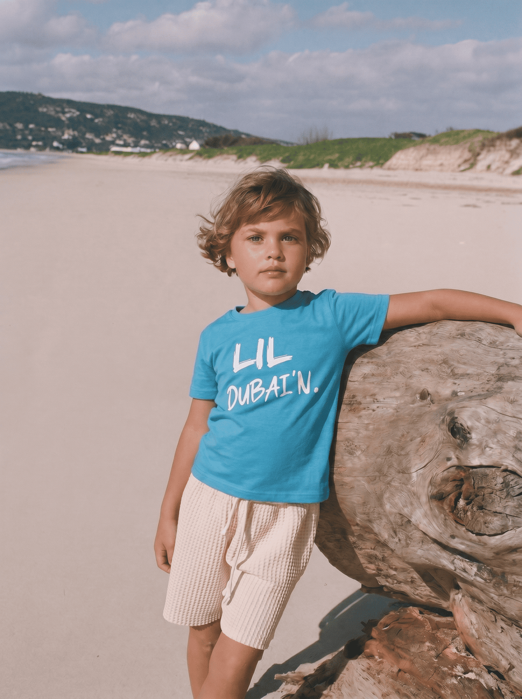 LIL DUBAI’N t Shirt - White on Blue
